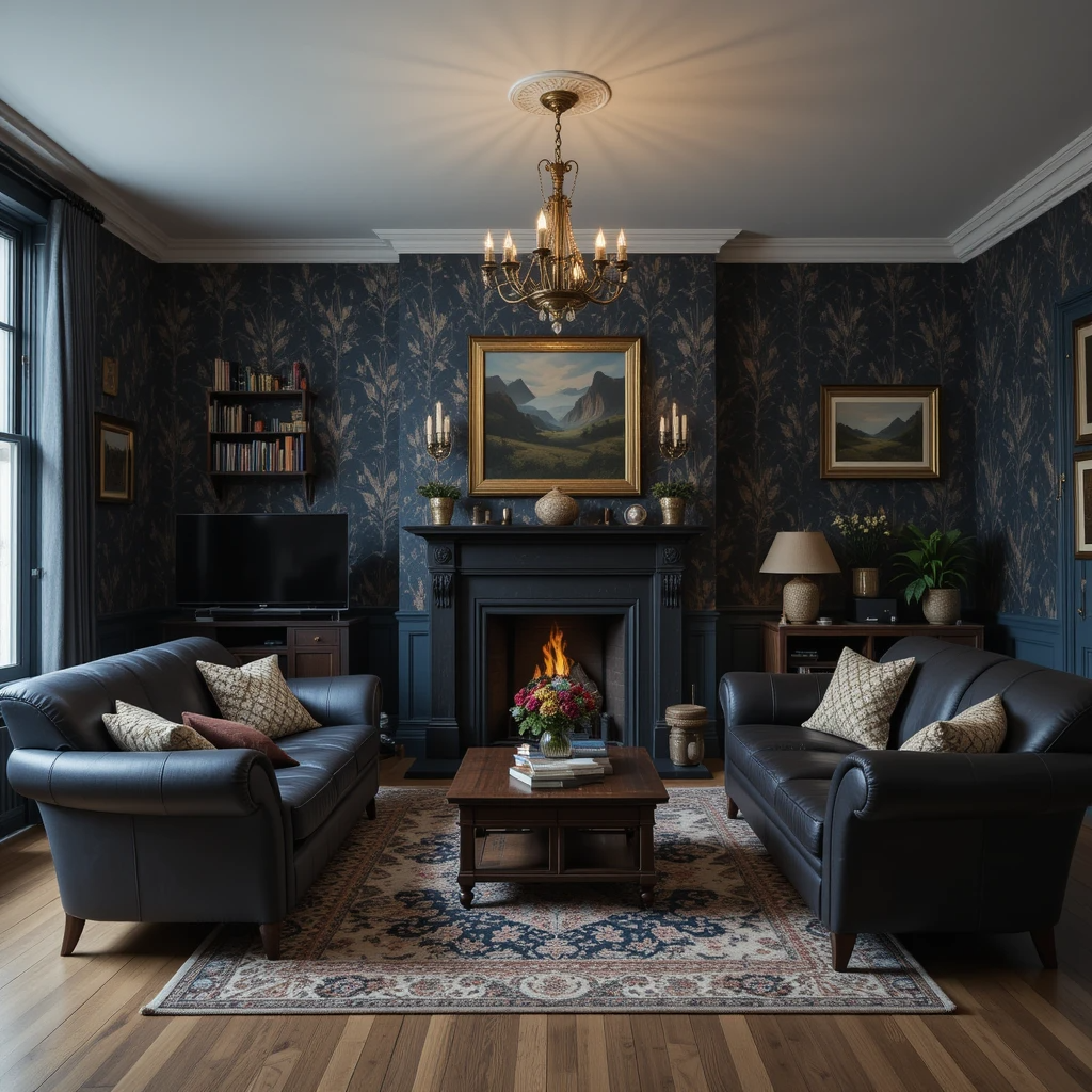 Living Room Blue Wallpaper